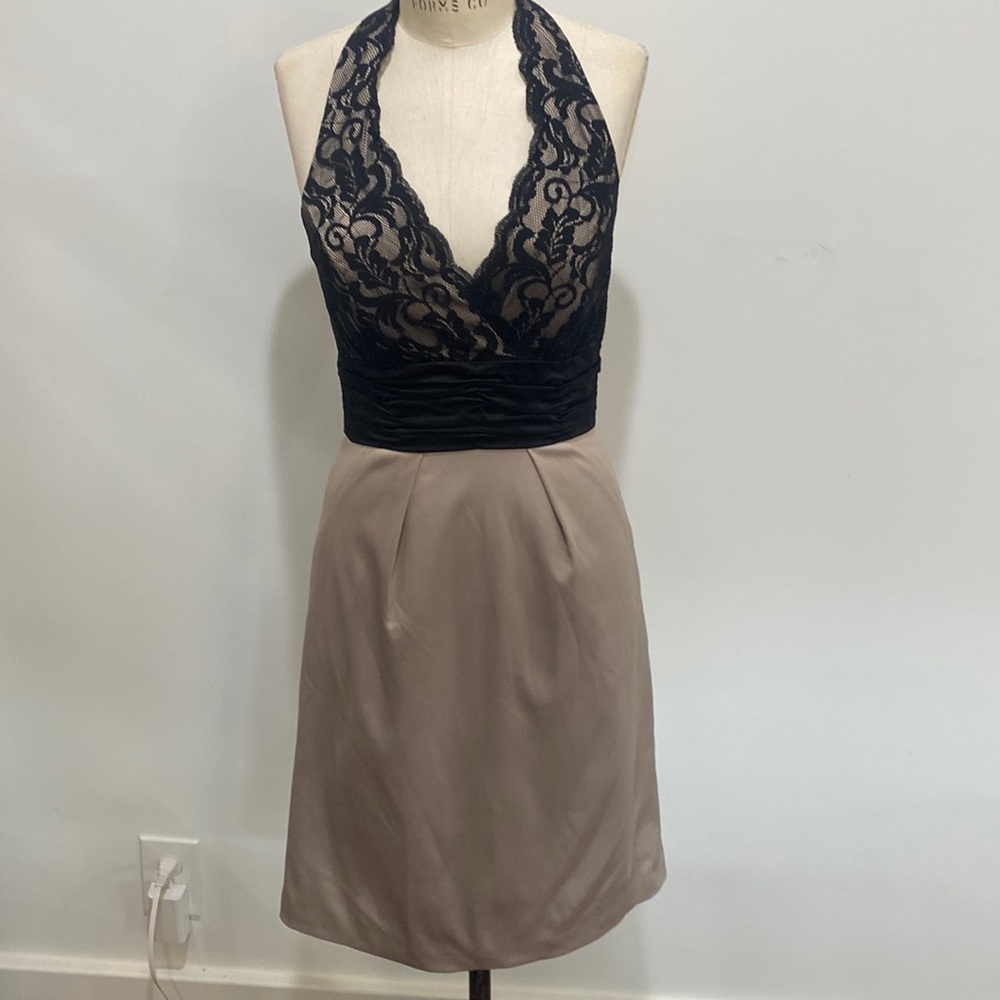 BCBG Paris size 4 black lace and champagne halter dress